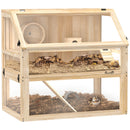 PawHut Wooden Hamster Cage W/ Detachable Bottom, Hut, Seesaw, Natural