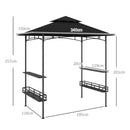 Outsunny 8' x 5' Grill Gazebo Canopy with 2 Side Shelves, Hook, Dark Grey