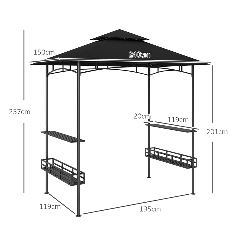 Outsunny 8' x 5' Grill Gazebo Canopy with 2 Side Shelves, Hook, Dark Grey