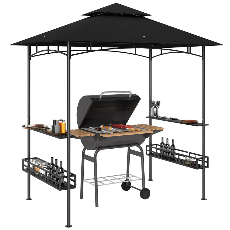 Outsunny 8' x 5' Grill Gazebo Canopy with 2 Side Shelves, Hook, Dark Grey