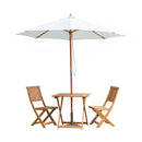 Outdoor 2 Person Folding Wooden Garden Dining Table Chairs Cream Parasol and Base Set