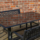 Outdoor 4 Person Rectangular Glass Top Garden Dining Table Benches With Grey Havana Parasol and Base Set