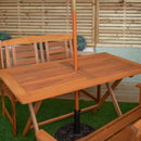 Outdoor 4 Person Folding Rectangular Wooden Garden Dining Table Benches Cream Parasol and Base Set