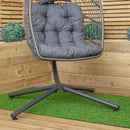Samuel Alexander Grey Hanging Egg Chair With Stand Waterproof Cover And Cushions Steel Frame Rattan Outdoor Swing Chair Garden Seat Hammock Balcony Conservatory Furniture