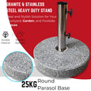 25kg Round Granite Garden Parasol / Umbrella Base Weight Stainless Steel Pole