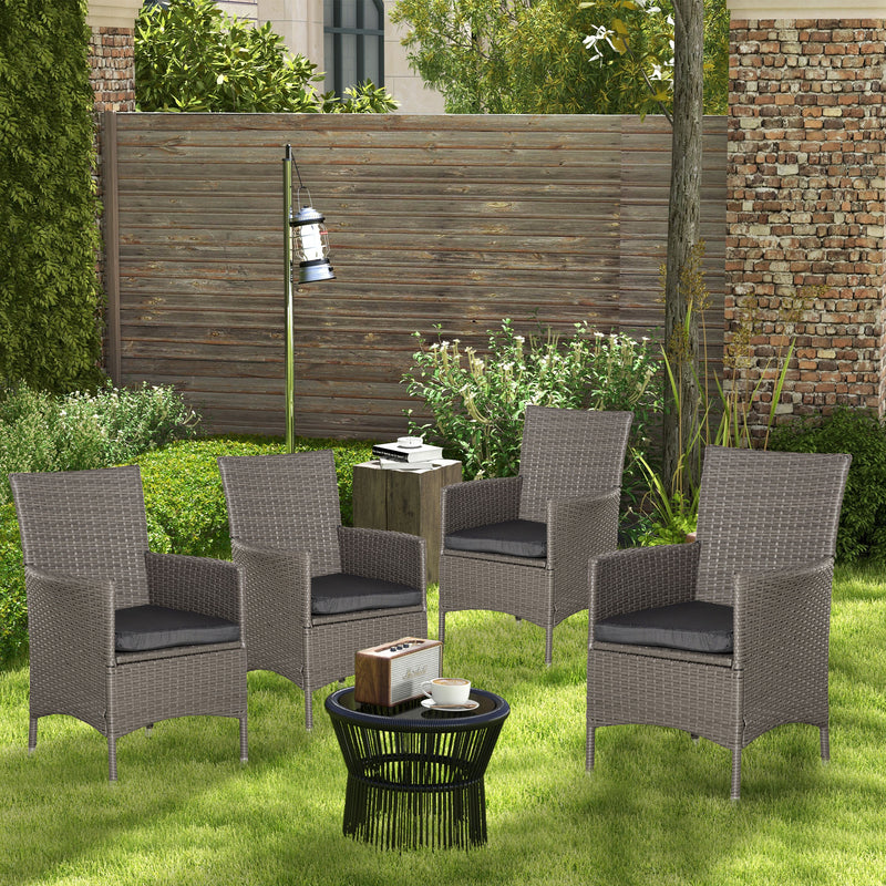 Outsunny 4 PC Outdoor Rattan Armchair Wicker Dining Chair Set for Garden