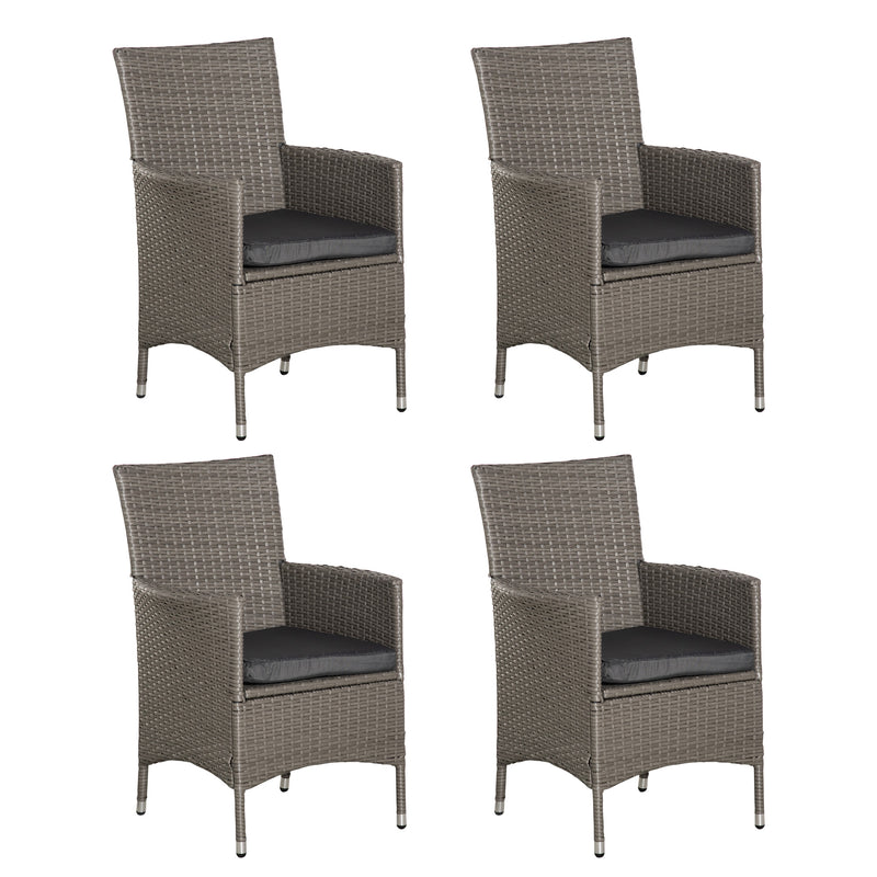 Outsunny 4 PC Outdoor Rattan Armchair Wicker Dining Chair Set for Garden