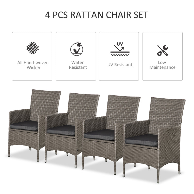 Outsunny 4 PC Outdoor Rattan Armchair Wicker Dining Chair Set for Garden