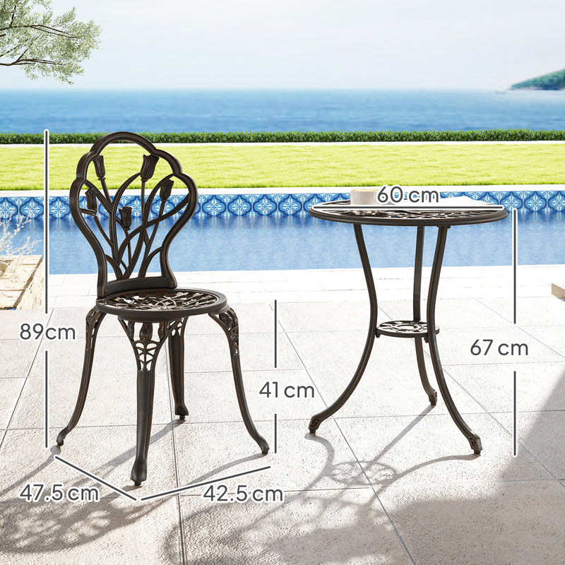 Outsunny 3 Piece Bistro Set, Aluminium Garden Furniture with Umbrella Hole