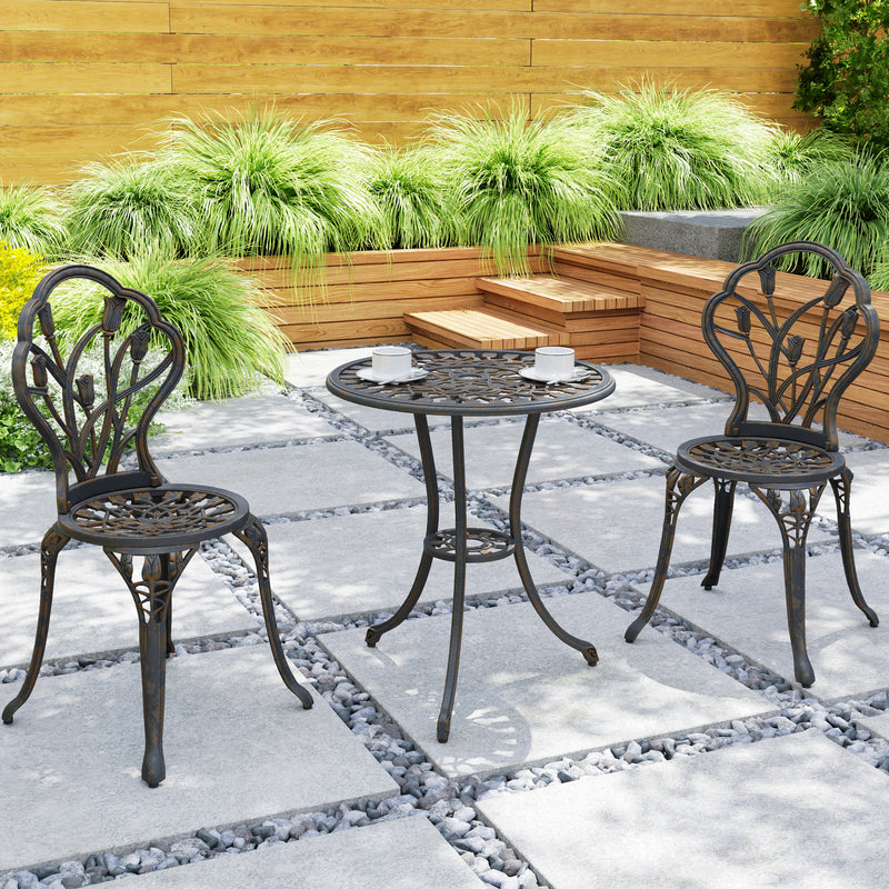 Outsunny 3 Piece Bistro Set, Aluminium Garden Furniture with Umbrella Hole