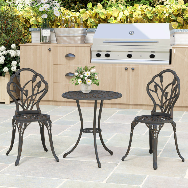 Outsunny 3 Piece Bistro Set, Aluminium Garden Furniture with Umbrella Hole