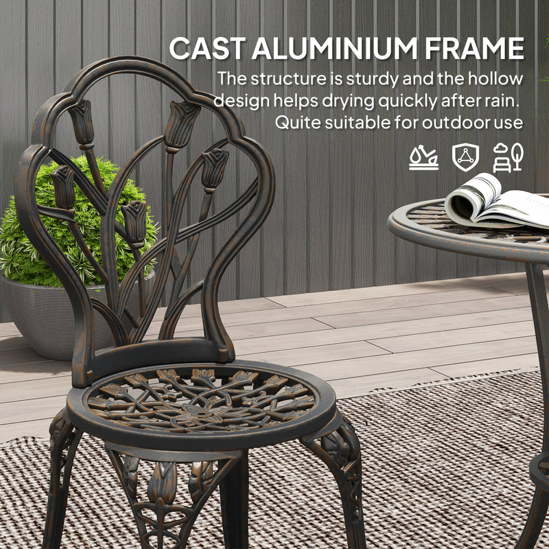 Outsunny 3 Piece Bistro Set, Aluminium Garden Furniture with Umbrella Hole
