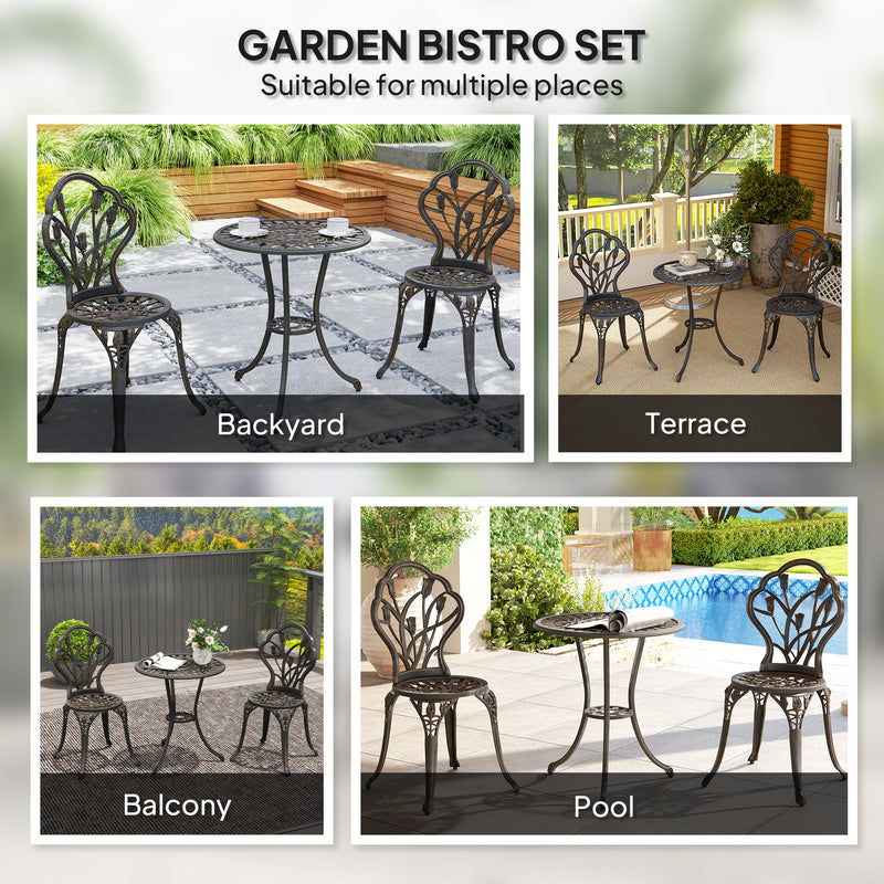 Outsunny 3 Piece Bistro Set, Aluminium Garden Furniture with Umbrella Hole