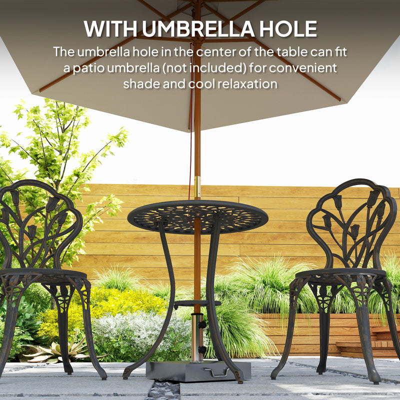 Outsunny 3 Piece Bistro Set, Aluminium Garden Furniture with Umbrella Hole