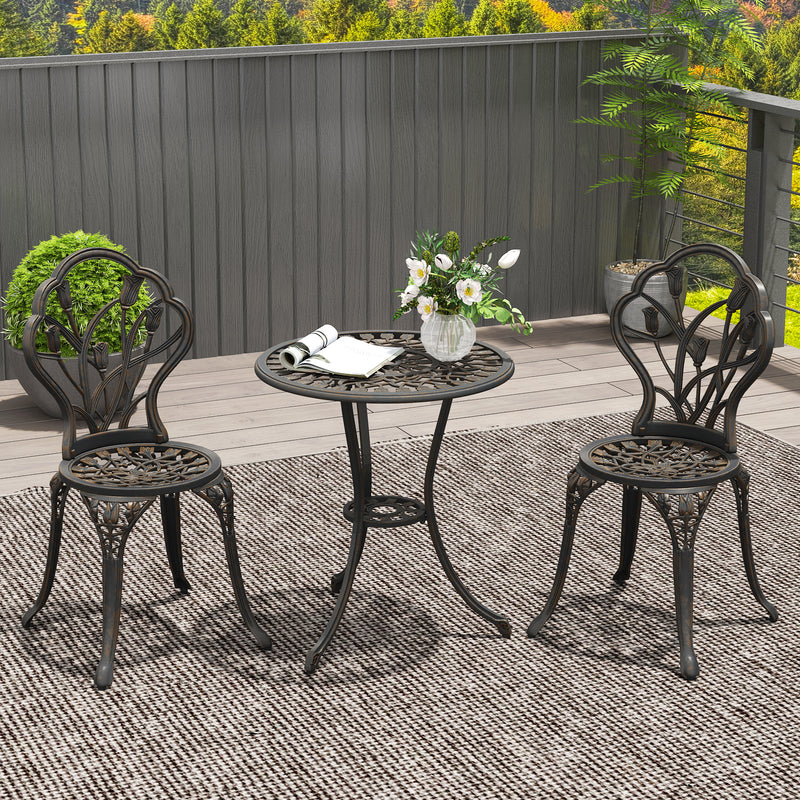 Outsunny 3 Piece Bistro Set, Aluminium Garden Furniture with Umbrella Hole