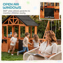AIYAPLAY Wooden Playhouse for Kids with Table and Benches for Age 3-8, Brown