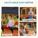 AIYAPLAY Wooden Playhouse for Kids with Table and Benches for Age 3-8, Brown