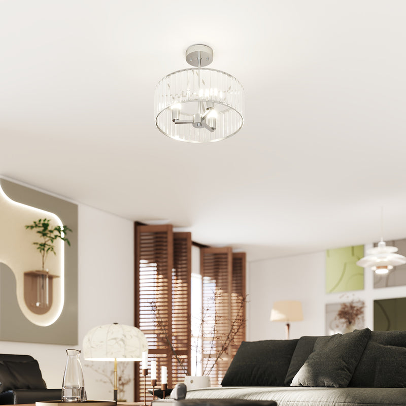 HOMCOM Semi Flush Mount Modern Crystal Chandelier Ceiling Light
