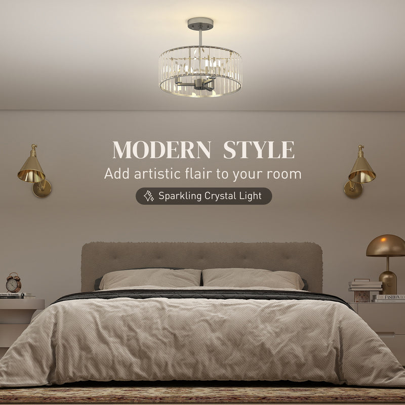 HOMCOM Semi Flush Mount Modern Crystal Chandelier Ceiling Light