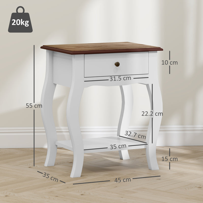 HOMCOM Bedside Tables Set of 2, Bedside Cabinets with Drawer, Shelf, White