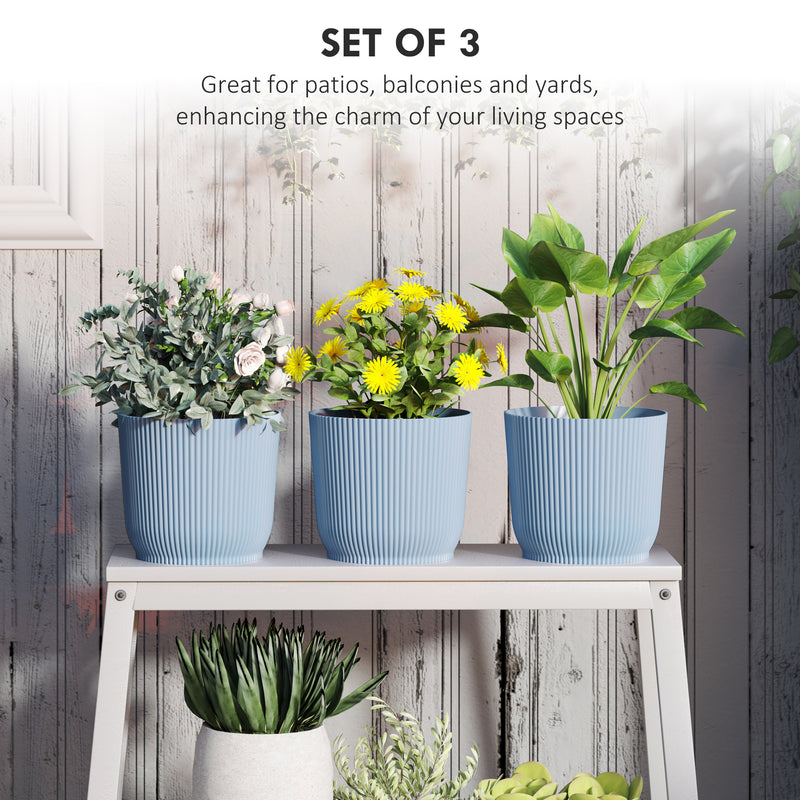 Outsunny Set Of 3 Round Plant Pots Outdoor 22cm For Garden, White