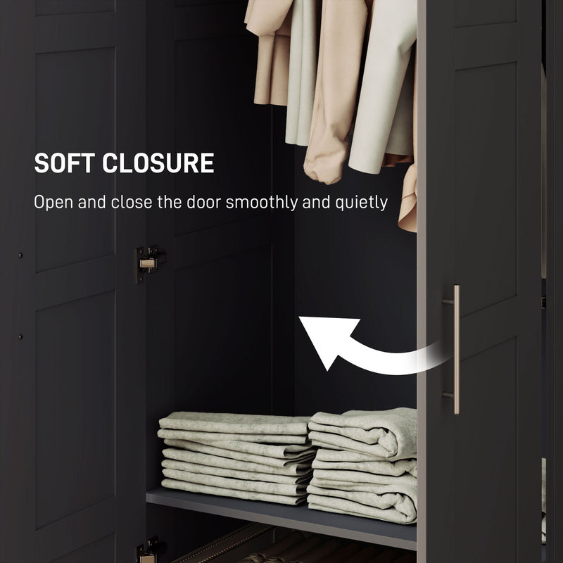 HOMCOM Wardrobe for Bedroom, Double Wardrobe with Hanging Rail