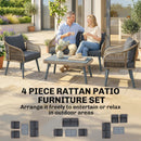 Outsunny 4 Piece Rattan Garden Furniture Set w/ Thick Cushions, Grey