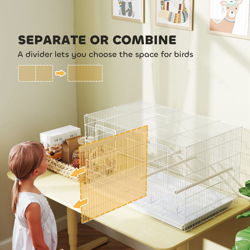 PawHut Bird Cage With Divider, 4 Wooden Perches Slide Out Tray