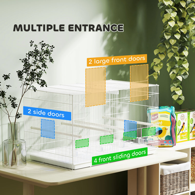 PawHut Bird Cage With Divider, 4 Wooden Perches Slide Out Tray