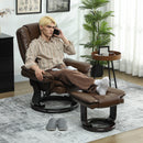 HOMCOM Swivel Manual Recliner and Footrest Set PU Leather Chair Brown