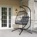 Outsunny Rattan Double Hanging Egg Chair with Stand, Cushion, Dark Grey