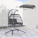 Outsunny Rattan Double Hanging Egg Chair with Stand, Cushion, Dark Grey