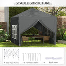 Outsunny 3mx3m Pop Up Gazebo Party Tent Canopy Marquee With Storage Bag Grey
