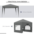 Outsunny 3mx3m Pop Up Gazebo Party Tent Canopy Marquee With Storage Bag Grey