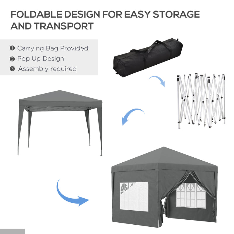 Outsunny 3mx3m Pop Up Gazebo Party Tent Canopy Marquee With Storage Bag Grey