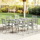 Outsunny 7 Pieces Patio Dining Set With Umbrella Hole For Garden, Light Grey