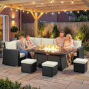 Outsunny 7 Pieces Rattan Garden Furniture Set W/ 50,000 BTU Fire Pit Table
