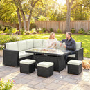 Outsunny 7 Pieces Rattan Garden Furniture Set W/ 50,000 BTU Fire Pit Table