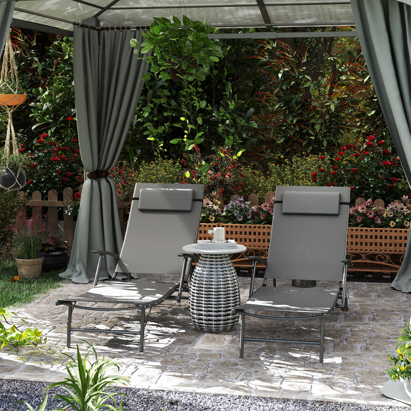 Outsunny Set of 2 Garden Sun Loungers, Folding Chaise Lounge Chairs, Grey