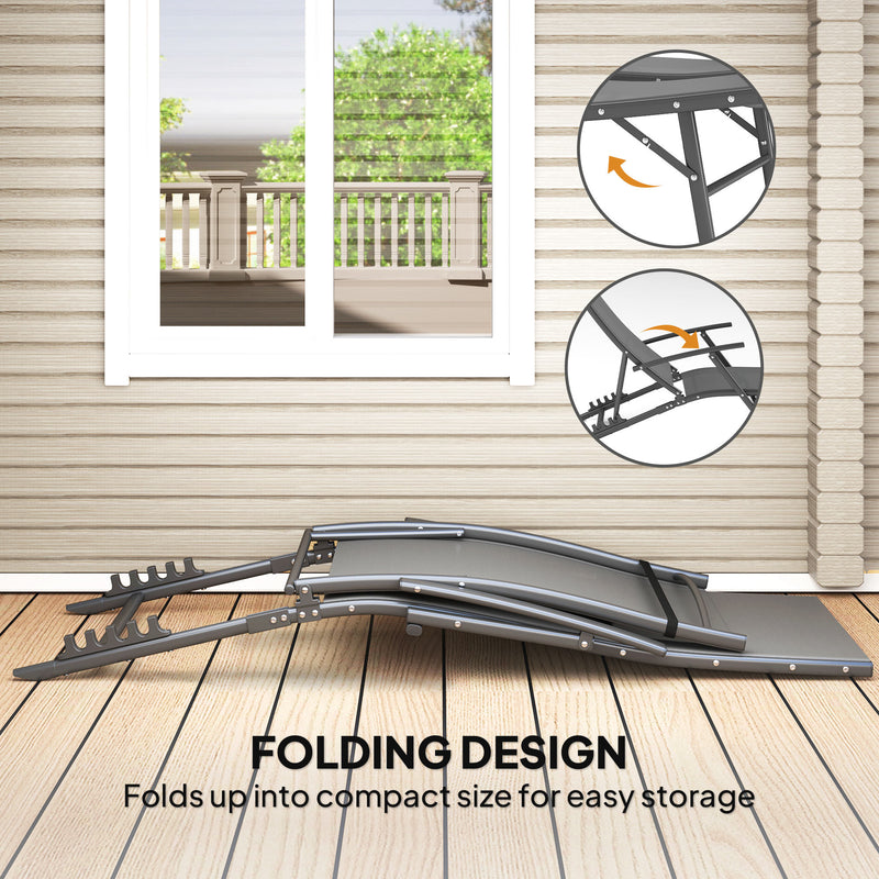Outsunny Set of 2 Garden Sun Loungers, Folding Chaise Lounge Chairs, Grey