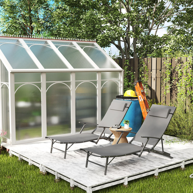 Outsunny Set of 2 Garden Sun Loungers, Folding Chaise Lounge Chairs, Grey