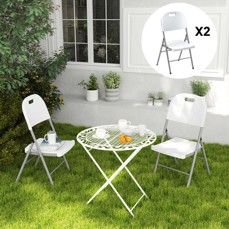 Outsunny Folding Chair With Steel Frame, Garden Chair Set, White