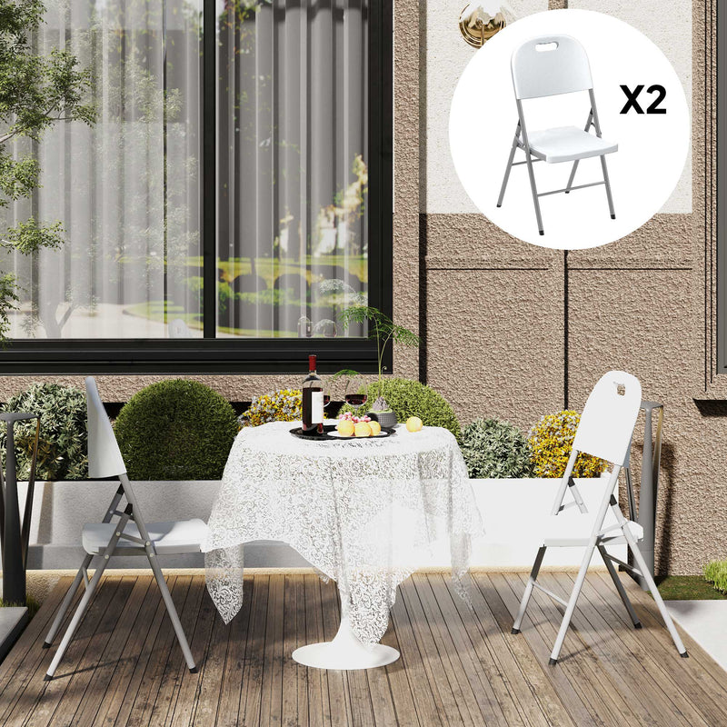 Outsunny Folding Chair With Steel Frame, Garden Chair Set, White