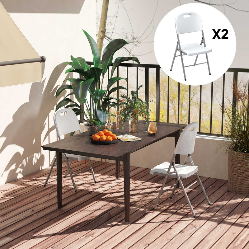 Outsunny Folding Chair With Steel Frame, Garden Chair Set, White