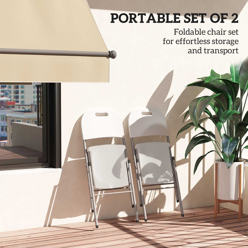 Outsunny Folding Chair With Steel Frame, Garden Chair Set, White