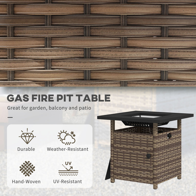 Outsunny 50,000 BTU Rattan Fire Pits for Garden, Propane Fire Pit Table, Brown