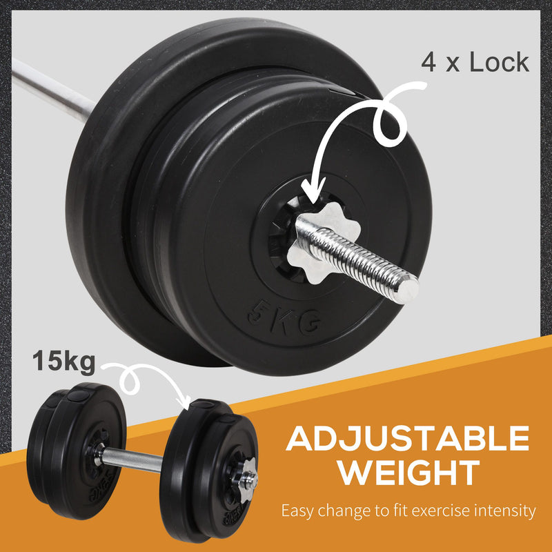 HOMCOM Dumbbell and Barbell Set with 65kg Adjustable Weights, for Home Gym