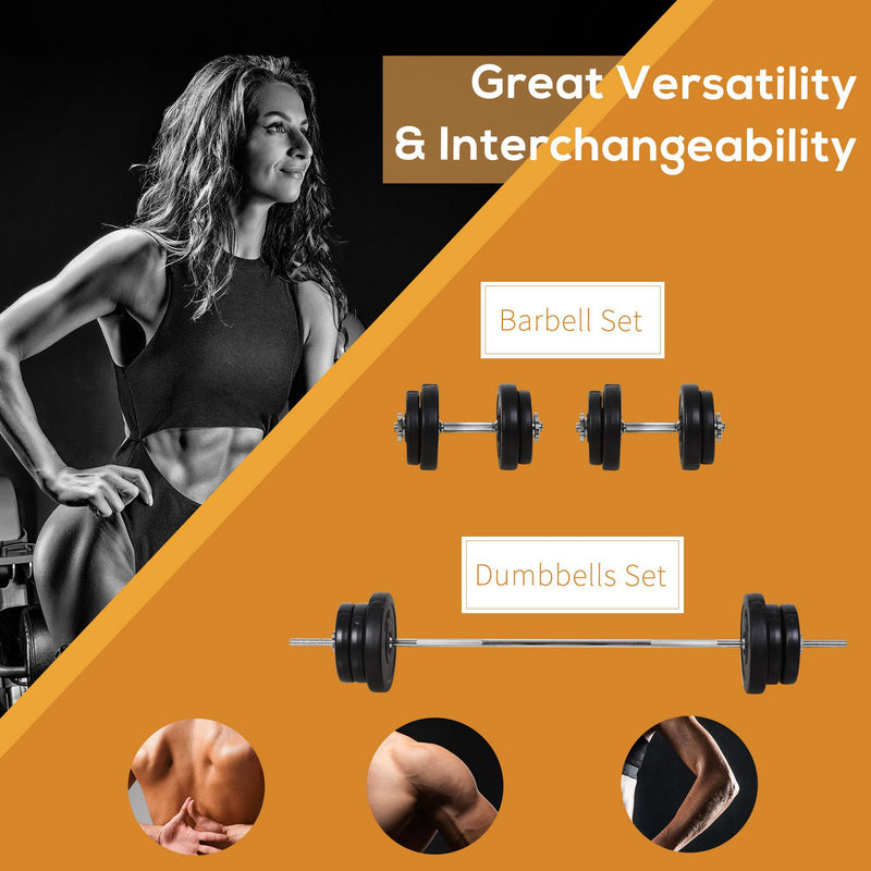 HOMCOM Dumbbell and Barbell Set with 65kg Adjustable Weights, for Home Gym