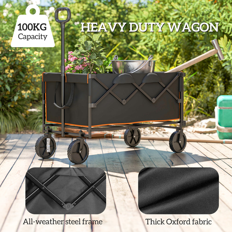 Outsunny 160L Folding Trolley Cart W/ Adjustable Handle