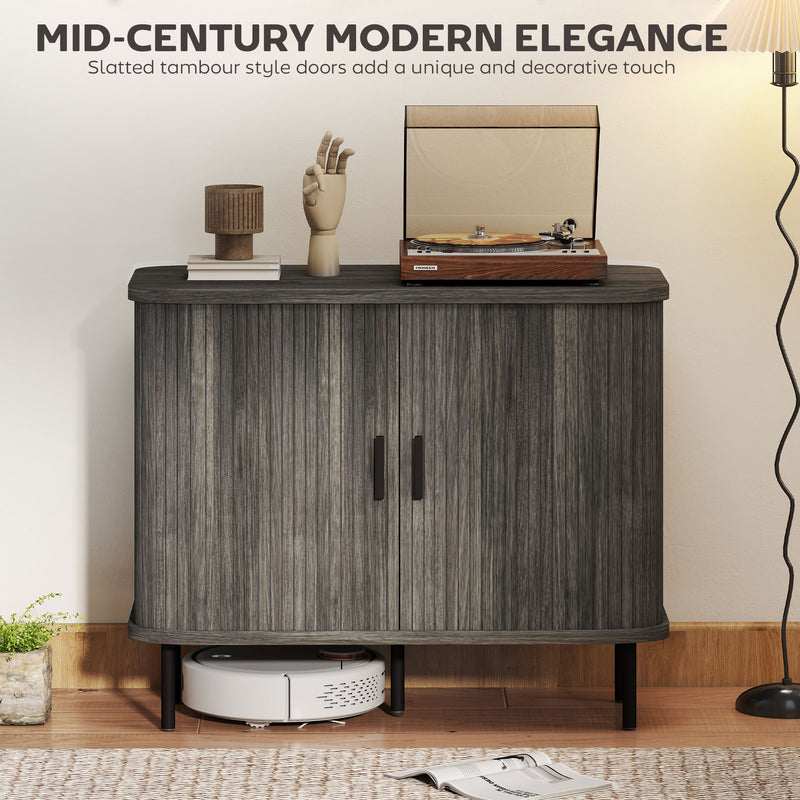 HOMCOM Sideboard Storage Cabinet with Slatted Tambour Sliding Doors